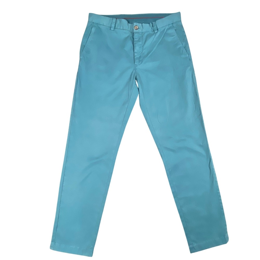 Brooks Brothers Mens Chino Pants W33 L32 Teal Blue Slim Fit Stretch Casual Golf
